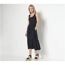 J Jason Wu Knit Midi Dress W/Shirred Hem Detail-Black-Petite Xl