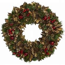Nearly Natural 15in. Holiday Artificial Wreath With Pine Cones And Ornaments