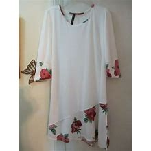 Dolce Bianca - White With Multi-Color Floral Knit Dress - Size S - 3/4