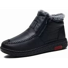 Women Soft Leather Winter Warm Shoes Boots Snow Waterproof (6.5,Black)