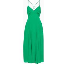 Self-Portrait - Lace-Up Pleated Maxi Dress - Women - Polyester/Polyester - 10 - Green