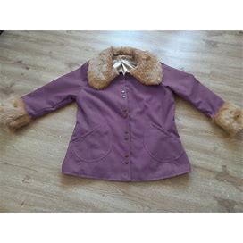 Purple Faux Suede 70S Inspired Fur Collar Jacket, Penny Lane Coat, Purple Suede Fur Collar Groovy Coat