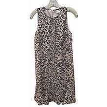 Loft Sleeveless Leopard Dress Ruffle Hem Petite Medium Tan Cream