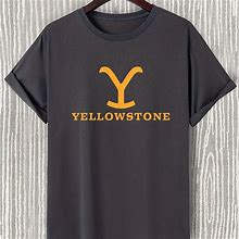 Men's Casual "Yellowstone" Print Crew Neck Short Sleeves T-Shirts, T Shirt, Tees For Summer,Dark Grey,Brand-New,Temu