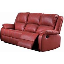 Homeroots Red Pu Upholstery Metal Reclining Mechanism Sofa