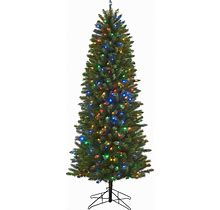 Honeywell 7ft Slim Pre-Lit Christmas Tree, Eagle Peak Pine Pencil Artificial Christmas Tree With 350 Color Changing LED Lights, Xmas Tree With 949