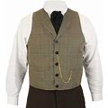 Classic Mens Brown Cotton Blend Plaid Notch Collar Dress Vest (Size 2X) | 19th Century | Historical | Vintage | Antique