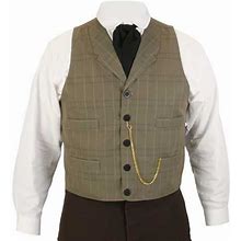 Classic Mens Brown Cotton Blend Plaid Notch Collar Dress Vest (Big & Tall Size 3X) | 19th Century | Historical | Vintage | Antique