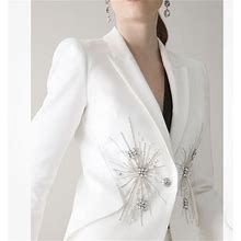White House Black Market Jackets & Coats | White House Black Market - White Editor Embellished Blazer-Button Closure-Sz 10 | Color: Silver/White | Size: 10