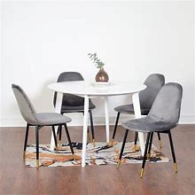 Roundhill Furniture Lassan Contemporary 5-Piece Set, White Round Dining Table With 4 Chairs, Gray