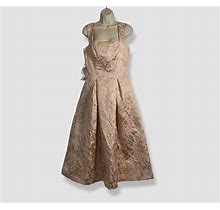 $398 Kay Unger Women's Pink Metallic Floral Sleeveless A-Line Dress Size 6