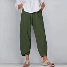 Follure Plus Capri Pants For Women Casual High Waist Solid Summer Cotton Loose Long Straight Pants Palazzo Pants For Women