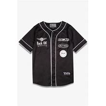 Brooklyn Cloth Back Off Mesh Baseball Jersey Short Sleeve Mesh Tee With Button-Up, Graphic Patches