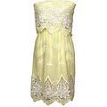 Hot & Delicious Yellow Strapless Dress White Embroidered Lace Casual