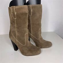 Mia Excursion Taupe Tan Suede Pull-On Heeled Mid Calf Boots Sz 8 m