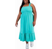Derek Heart Trendy Plus Size Straight-Neck Smocked Dress - Gumdrop Green - Size 1X