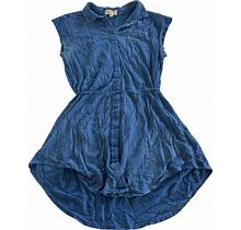 Cloth & Stone Dress Medium Blue Collared Sleeveless Mini Chambray Button Cotton