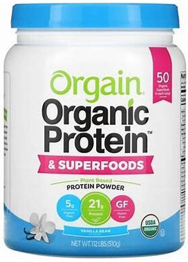 Orgain, Organic Protein & Superfoods Powder, Plant Based, Vanilla Bean, 1.12 Lb (510 G), OGA-00735