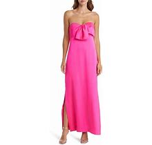 Lilly Pulitzer(R) Carlynn Bow Strapless Satin Maxi Dress In Pink Palms At Nordstrom, Size 8