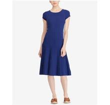Ralph Lauren $175 Womens New 1079 Blue Pleated Fit + Flare Dress L Petites B+B