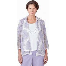 Alfred Dunner Petite Alfred Dunner Isn't It Romantic Floral Lace 2Fer Blouse PL Lilac | Boscov's
