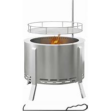 Outsunny 2-In-1 Smokeless Fire Pit BBQ Grill 19" Wood Burning Firepit With Poker, Stainless Steel, Silver