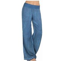 Wide Leg Jeans For Women Elastic Waist Straight Washed Jeans Comfy Loose Flared Bell Bottoms Lounge Denim Trousers