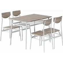 White Tjunbolife 5-Piece Dining Table Set For Rectangular Table And Chairs Farmhouse Table Set For Kitchen & Dining Room Industrial Metal Frame & Rack