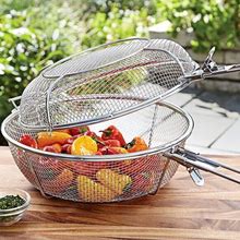 Outset® 76450 11 3/4" Diameter 3-In-1 Stainless Steel Grill Basket And Skillet With Removable Handles