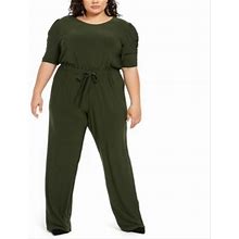Ny Collection Dresses | Ny Collection Women's Puff Sleeve Tie Front Jumpsuit Green Size 3X | Color: Green | Size: 3X
