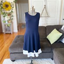 Talbots Dresses | New With Tags Talbots Navy And White Dress With Pockets Sleeveless Stretch Dress | Color: Blue/White | Size: S