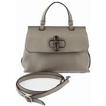 Gray/Silver Pre-Owned Gucci Bamboo Handbag 370831 Leather Gray Silver Metal Fittings 2Way Shoulder Bag (Good)