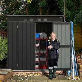 Backyard Storage Shed With Sloping Roof, Outdoor Garden Metal Shed Tool Storage Room With Lockable Door - Black