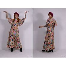 1970S Ruffled Floral Maxi Dress - Size S/M