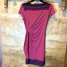 Donna Morgan Dresses | Donna Morgan Faux Wrap Short-Sleeve Dress | Color: Blue/Pink | Size: 10