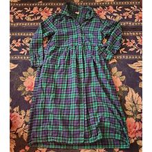 VTG Blair Blue Green Plaid Womens Christmas Holiday Button Up Dress L Country