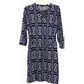 Cashew Flowr Womens Size 46 (US XL) Long Sleeve Dress Waist Tie Chain Print Blue