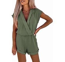 Jumpsuits For Women Women's Short Sleeved V Neck Solid Color Fashionable Jumpsuit Shorts With Flip Jumpsuit Jumpsuit Overalls For Women Rompers For Wo