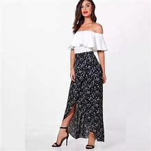 Boohoo Skirts | Boohoo Black Maxi Wrapped Skirt With White Stars & Hearts In 4 Nwot | Color: Black/White | Size: 4