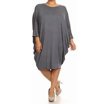 Moa Collection Women's Plus Size Solid Loose Fit 3/4 Dolman Sleeve Casual Midi Dress