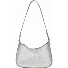 Kagayd Ladies Fashion Solid Color Sequins Leather Shoulder Bag Metal Zipper Handbag, Silver
