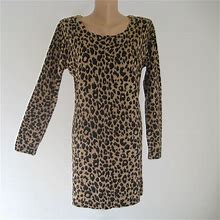 Vintage Leopard Print Dress, Beige Brown Knit Tunic, Classic Tricot Slip Dress, Women Casual Dress, Elegant Lady Top, L XL US 14 16 UK 16 18