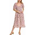 Auguste Womens Rosemary Annastasia Linen-Blend Midi Dress, XS, Pink