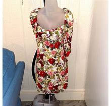 Shein Dresses | Floral Print Long Sleeve Knee Length Dress | Color: Cream/Red | Size: 1X
