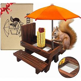 Carbonized Squirrel Feeder Picnic Table With Umbrella, Squirrel Feeders For Outside Waterproof Chipmunk Feeder With Solid Structure For Squirrel