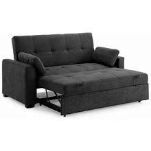 Nantucket Pull-Out Chenille Sleeper Sofa With Accent Pillows, Queen Size, Charcoal