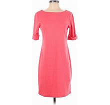 Karen Scott Casual Dress - Sheath Crew Neck Short Sleeves: Pink Print Dresses - Women's Size Small Petite