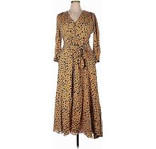 Nicholas Casual Dress - Midi V Neck 3/4 Sleeves: Gold Leopard Print Dresses - Women's Size 14