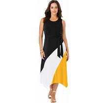 Plus Size Women's Stretch Knit Hanky Hem Midi Dress By The London Collection In Sunset Yellow White Colorblock (Size 18 W)