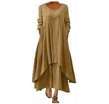 Wendunide 2024 Clearance Sales, Dresses For Women, Women Casual Solid Dress O-Neck Long Sleeve Irregular Loose Long Dress